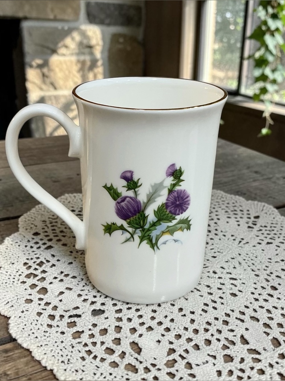 Vintage Highland China Scottish Thistle Bone China Mug Scotland Gold Trim